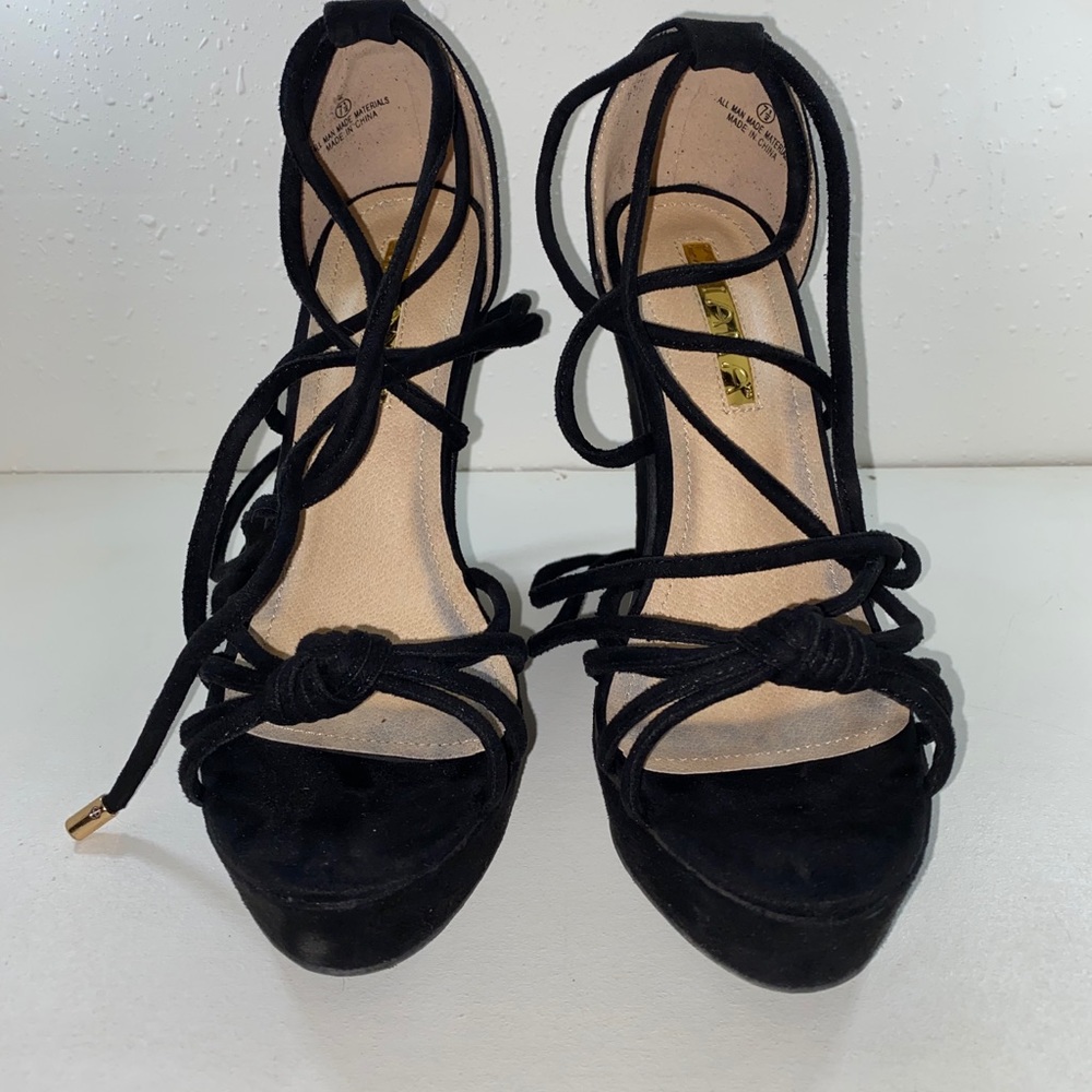 Black suede gladiator wedges